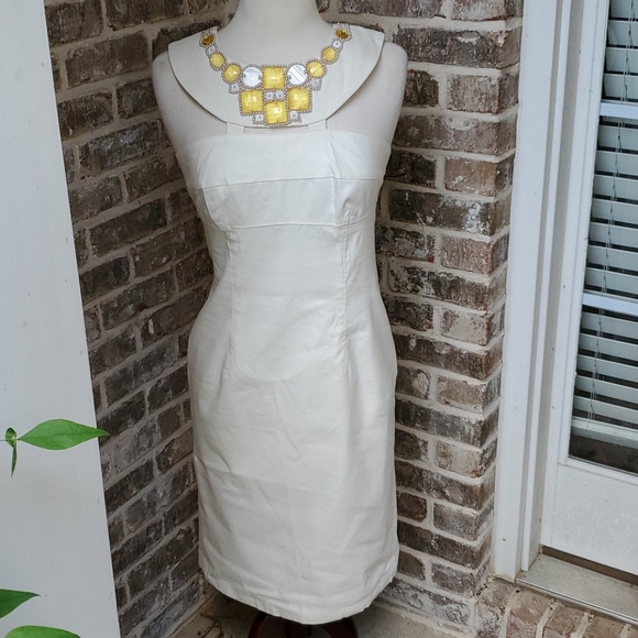 Adrianna Papell Dresses & Skirts - Adrianna Papéll White Sheath Jeweled Linen Dress